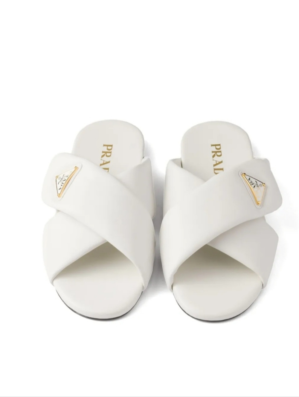 $995 PRADA Padded Nappa White Leather Triangle Logo Sandals EU 38.5 US 8.5 BNIB